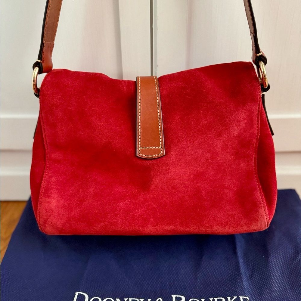 Dooney & Bourke Red Suede Libby Hobo Shoulder Bag - perfect holiday bag or gift! - Picture 3 of 4
